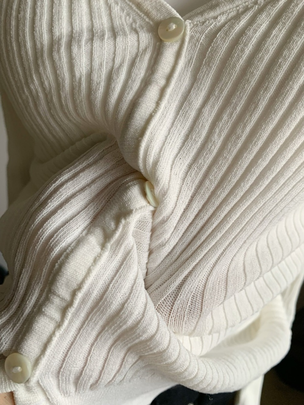 White Off Shoulder Knit Cardigan Top Spaghetti Strap Ribbed XS - Picture 6 of 6